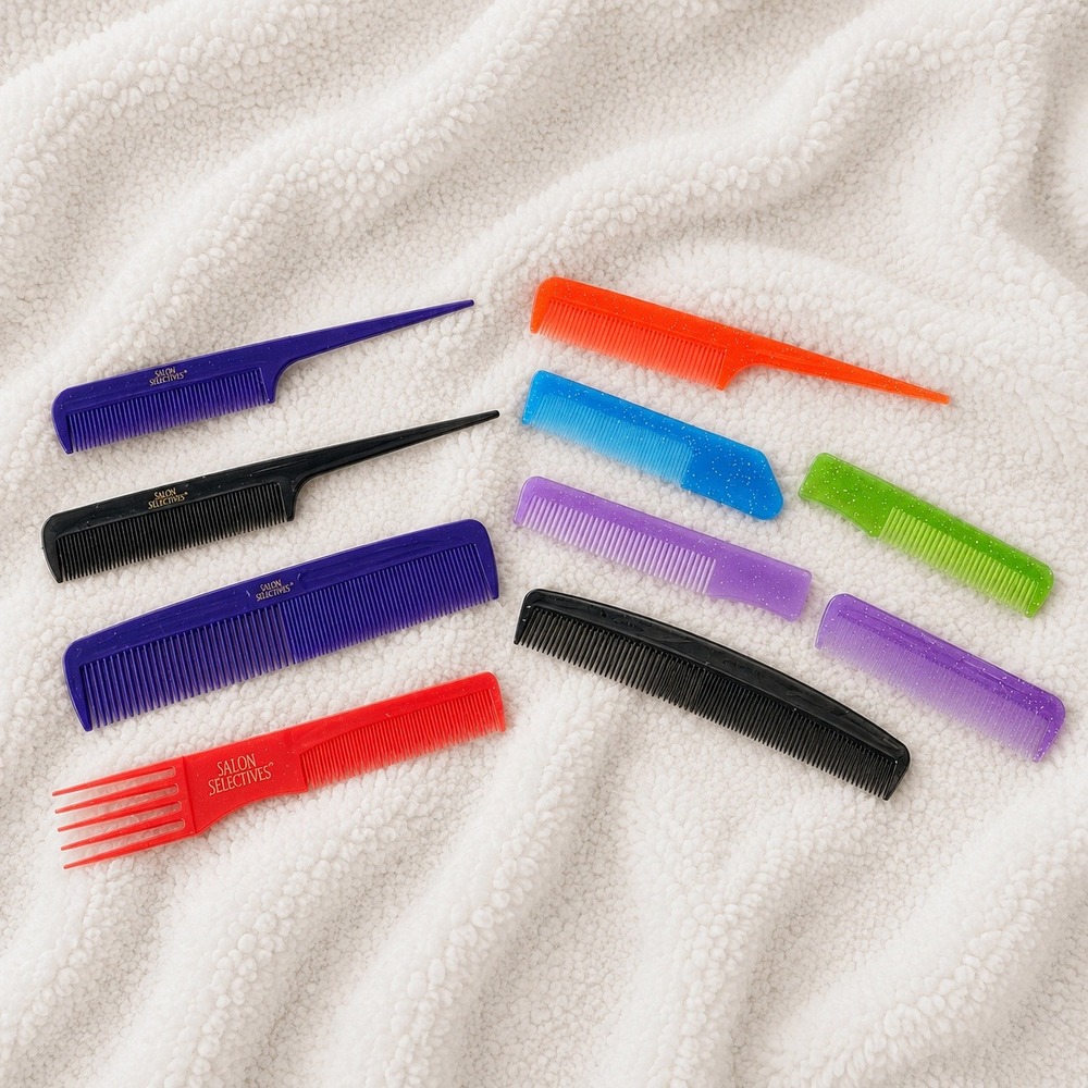 Salon Selectives Hair Comb Set 10 Pc‎ Barber Stylist Cutting Rat Tail Pick Lot